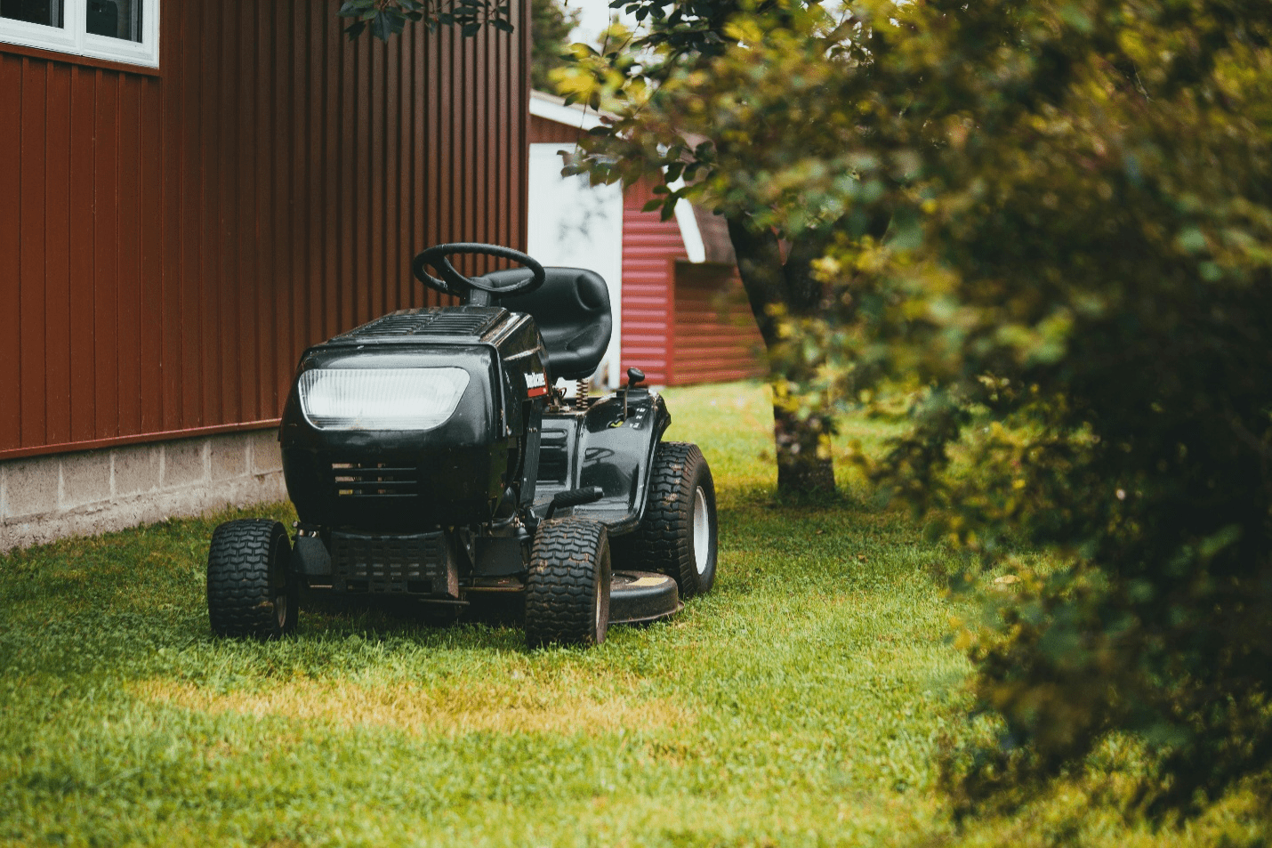 : Lawn mower in a garden